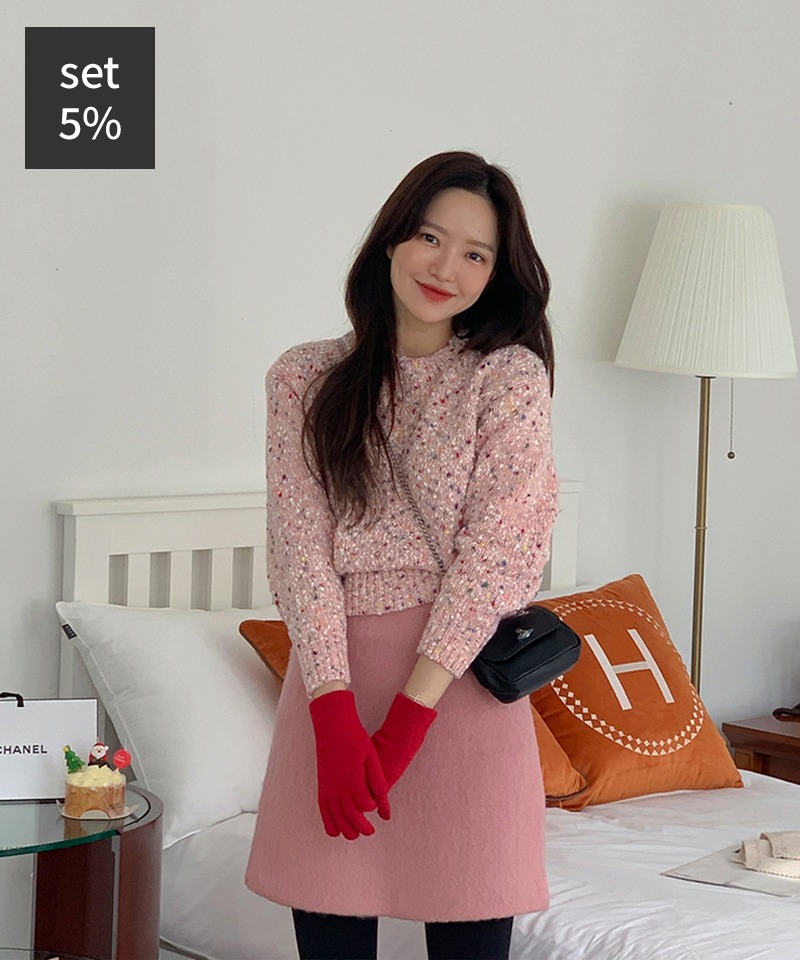 スプリンクルクリームニット(ウール30%)+スモークウィンタースカート(ウール50%) 韓国ファッション通販 ダルトゥ