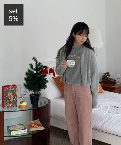 Fox Heart Cardigan (50% Wool) + Winter Lettering Tee + Corduroy Cotton Pants Women&#039;s Clothing Shopping Mall DALTT