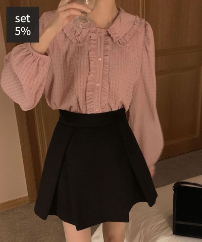 보잉 카라 블라우스 + 코드 미니 스커트(울50%) 여성의류쇼핑몰 달트