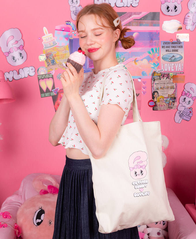 DAYLIFE♥ESTHER BUNNY LETTERING ECO BAG(WHITE)エコバッグ
