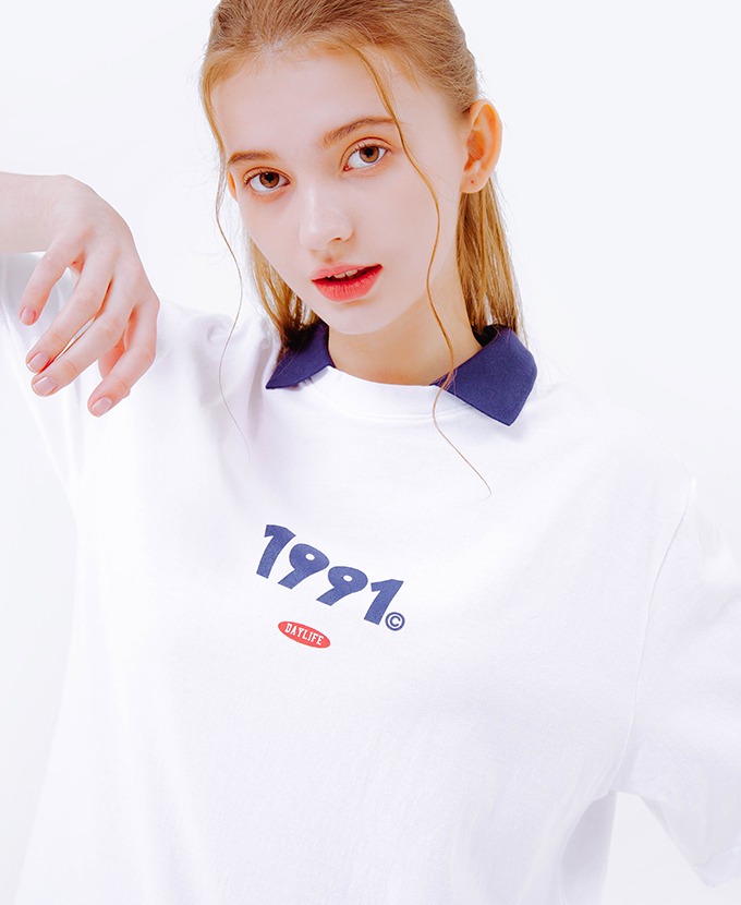 DAYLIFE 1991 COLLAR HALF T- SHIRTS (WHITE)Tシャツ