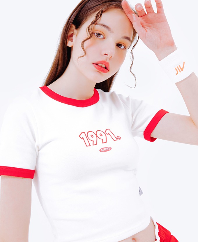 DAYLIFE 1991 CROP HALF T- SHIRTS (WHITE/RED)Tシャツ