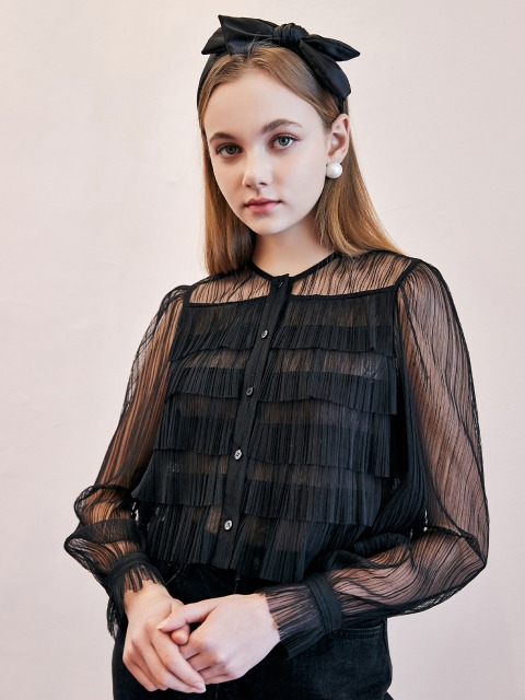 Tiered Mesh Cropped Blouse_BK