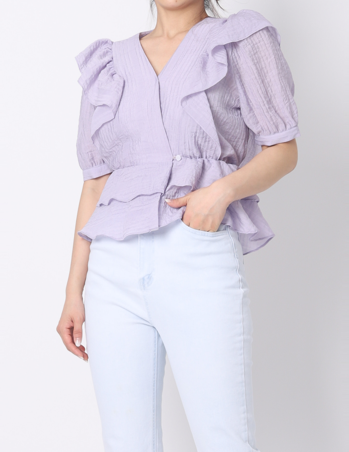 Self-Tie Strap Tiered Blouse