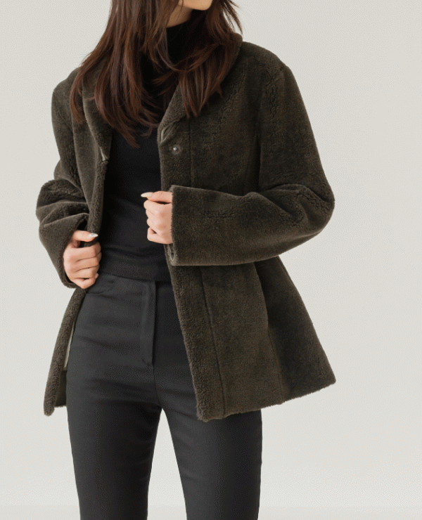 Shawl Collar Faux Suede Lining Shearling Jacket