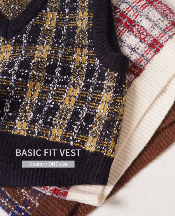 Check V-Neck Knit Vest