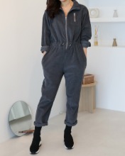 Drawstring Stand-Up Collar Jumpsuit