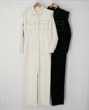 Contrast Stitched Button Front Fastening Jumpsuit