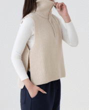 Quarter Zip Wool Blend Knit Vest