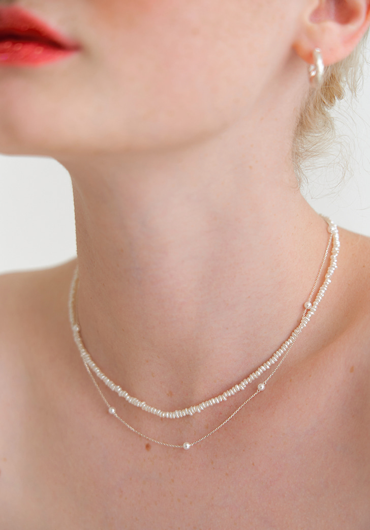 [SET] merry pearl layered necklace (Silver 925)