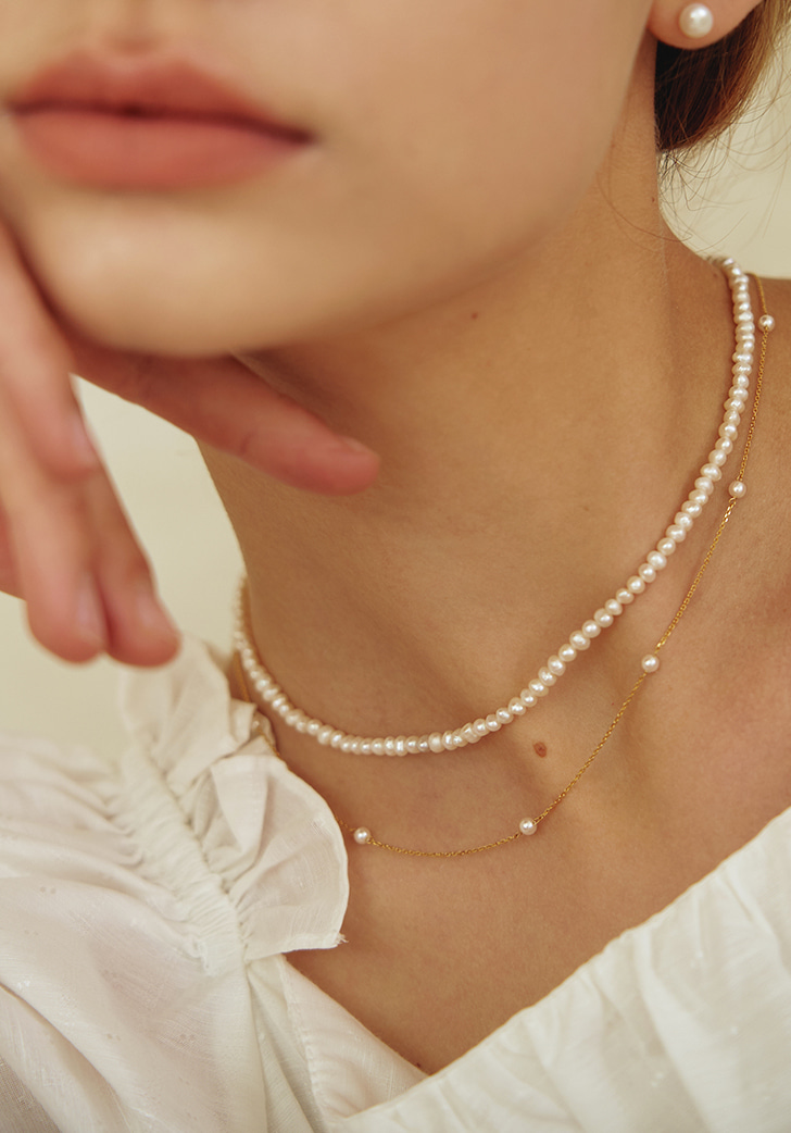 (Silver 925) [SET] gold pearl layered necklace