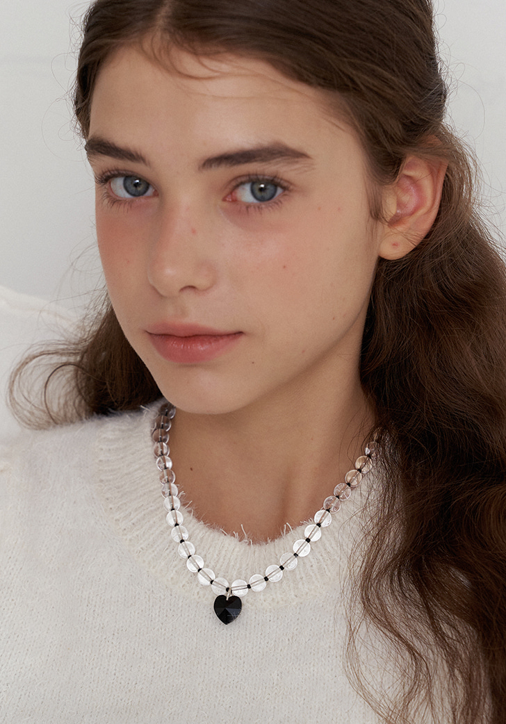 clear quartz black crystal necklace (Silver 925)
