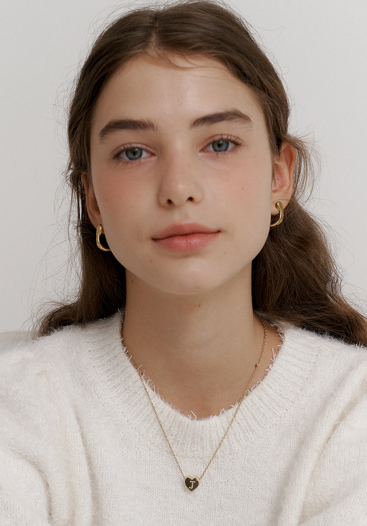 [SET] love deep initial necklace (gold) + rough natural earring (Silver 925)