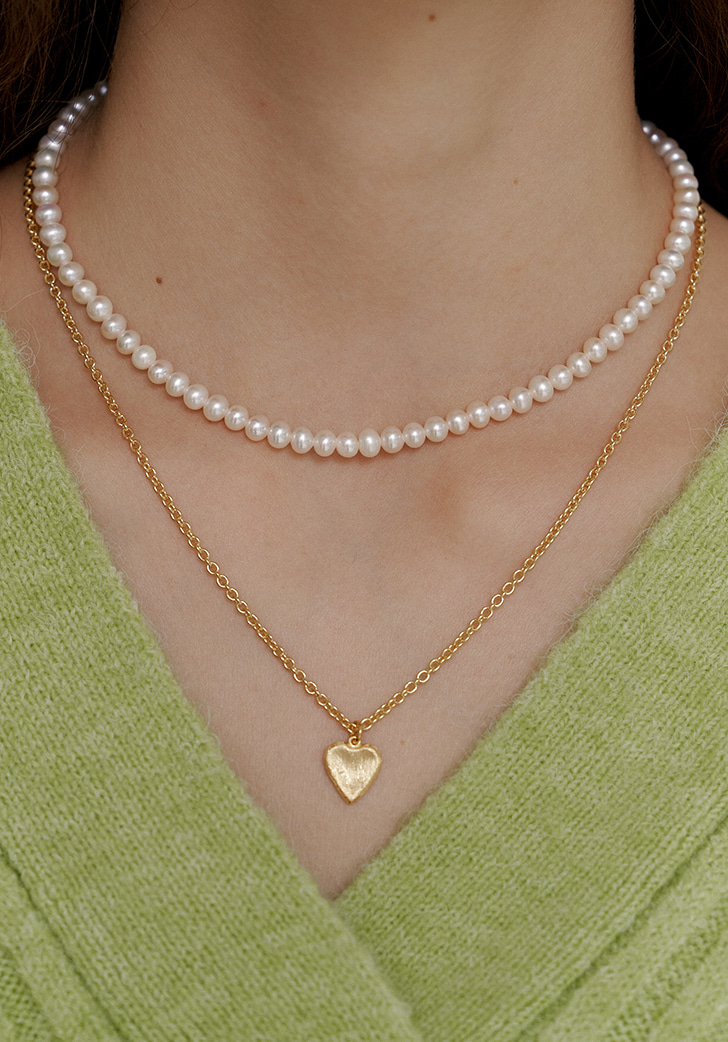 [SET] classic pearl necklace + sparkling heart necklace (Silver 925)