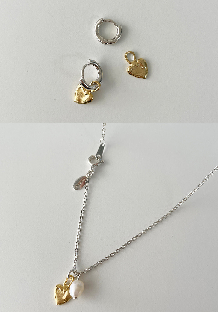 [SET] petit combi heart earring + petit combi heart pearl necklace (Silver 925)