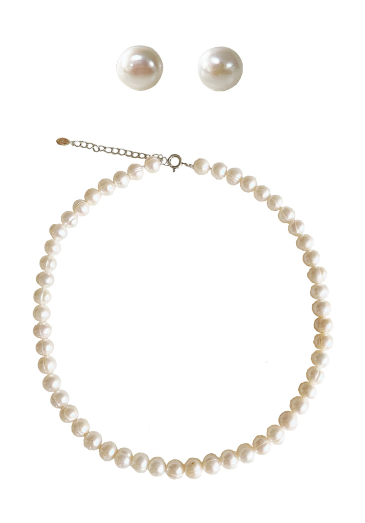 [SET] classy pearl necklace +  winter pearl earring 13mm