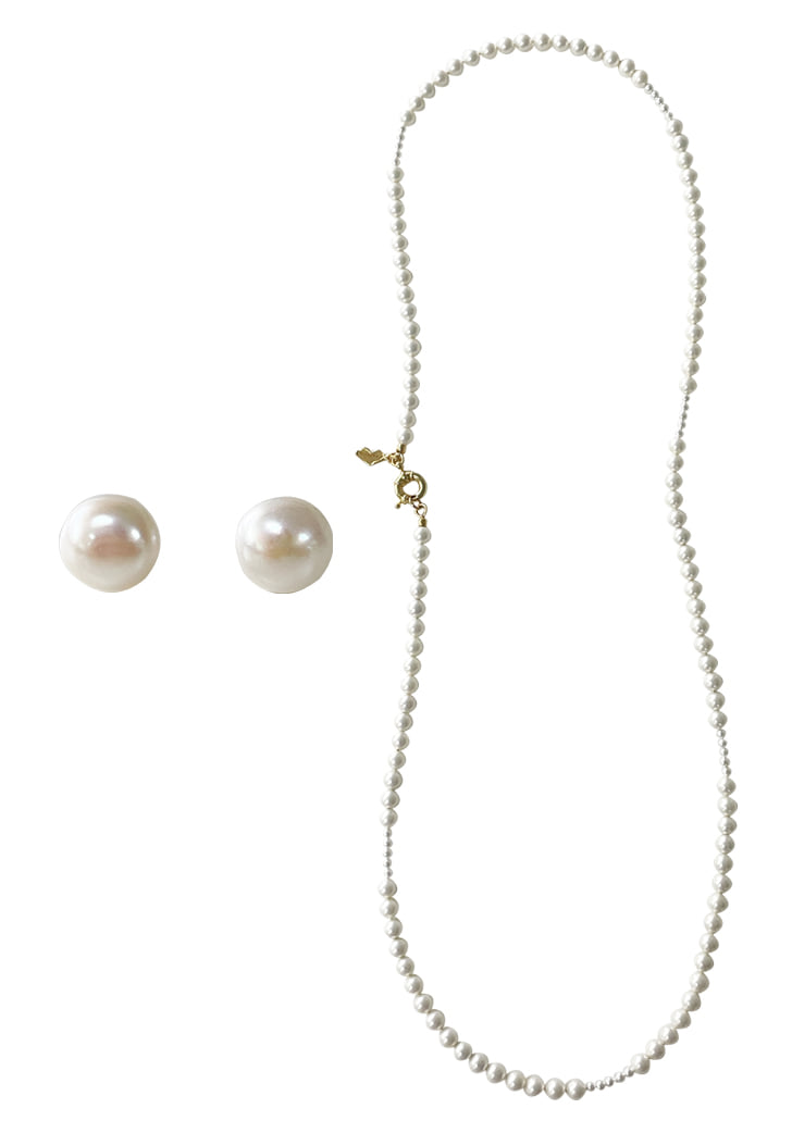 [SET] gorgeous pearl necklace + winter pearl earring 13mm