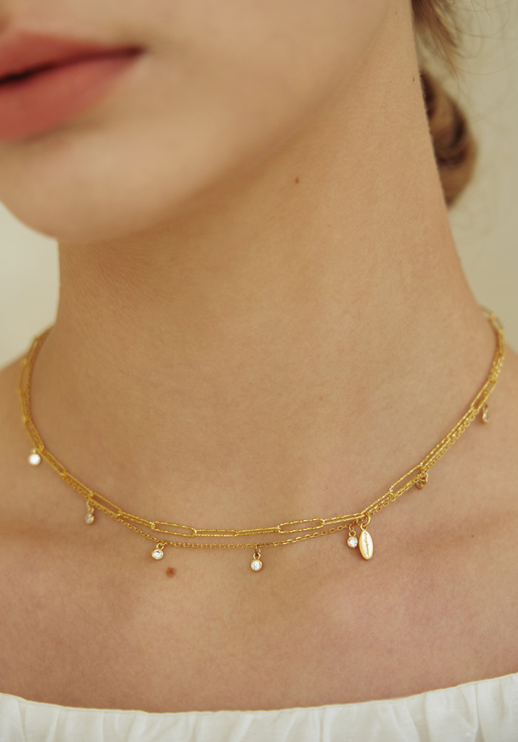 (Silver 925) [SET] starlit cubic necklace (2 colors)