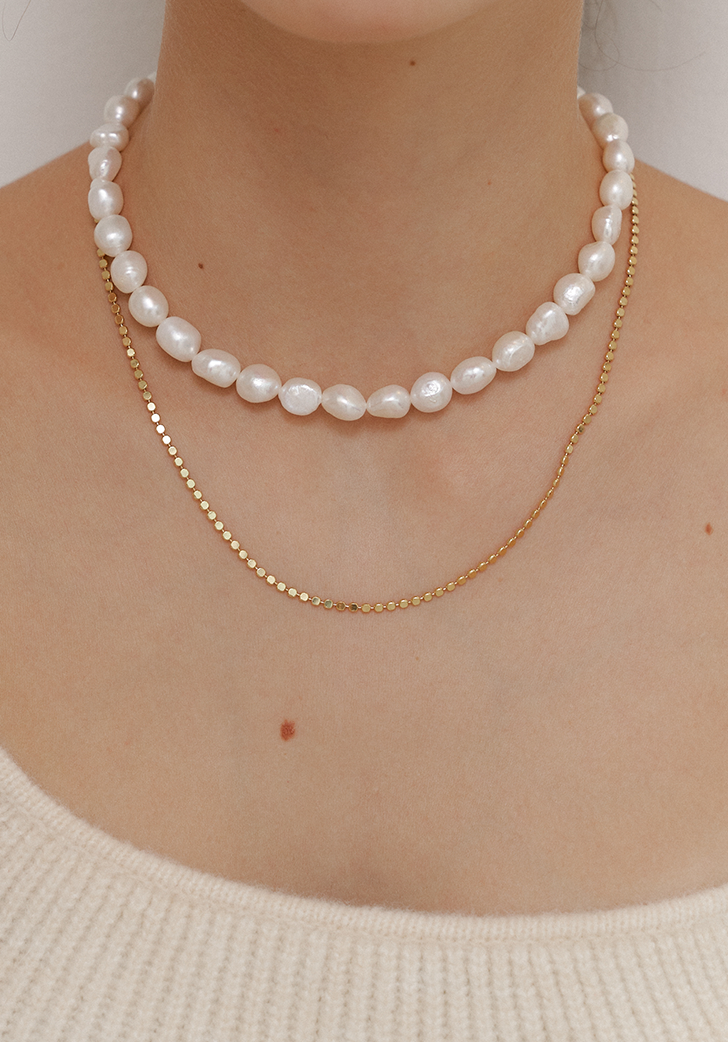 [SET] graceful pearl necklace + dot chain necklace (Silver 925)