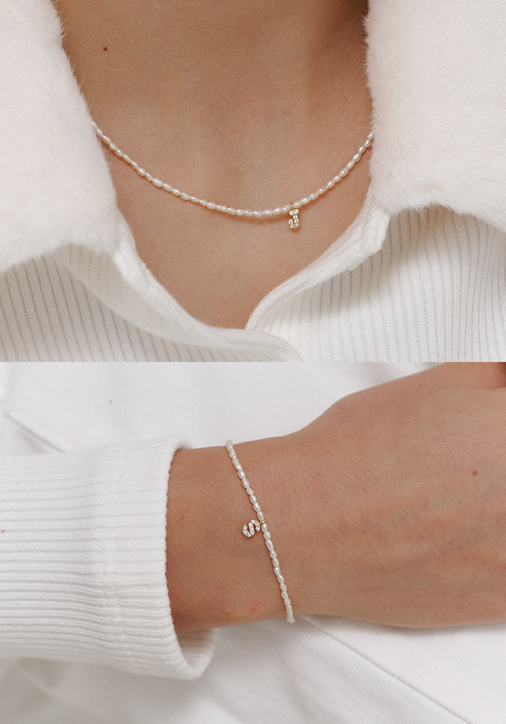 [SET] [EXCLUSIVE] petit cubic initial pearl necklace + petit cubic initial pearl bracelet