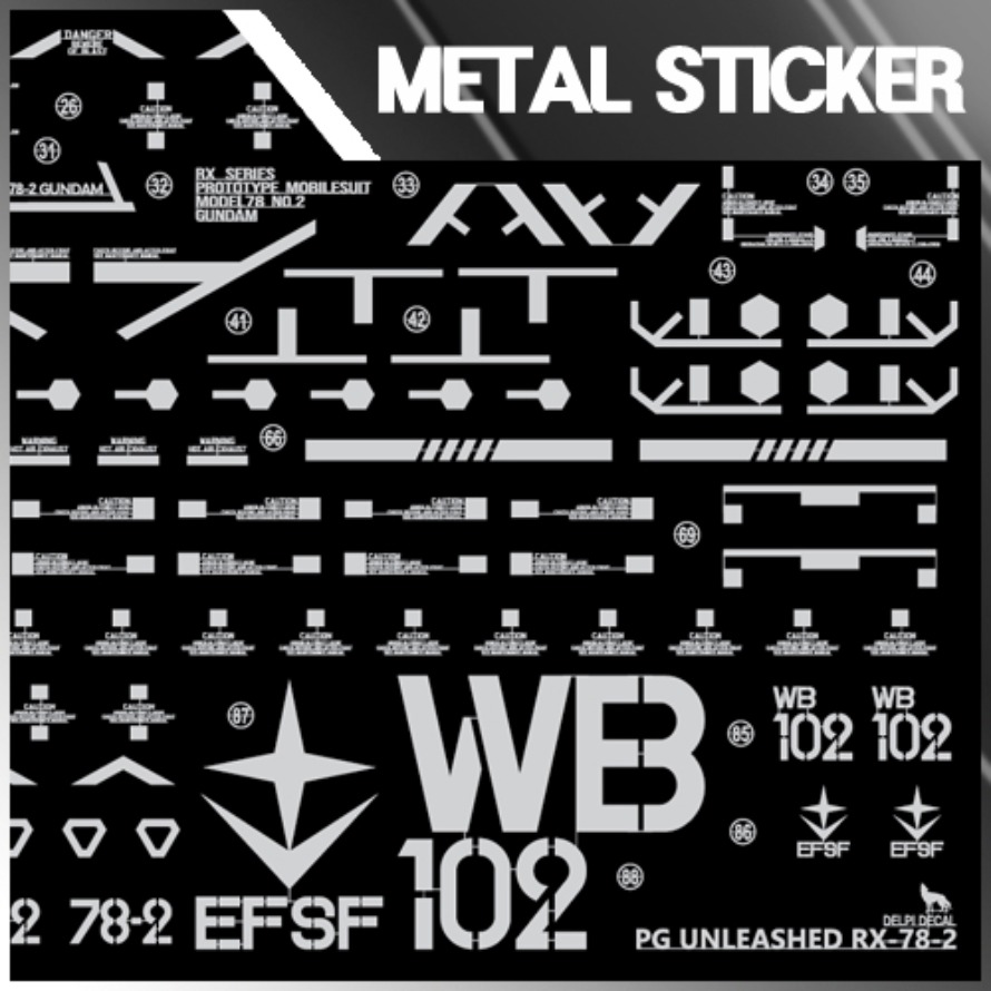 PG UNLEASHED RX-78-2 Manual SILVER METAL STICKER - DelpiDecal