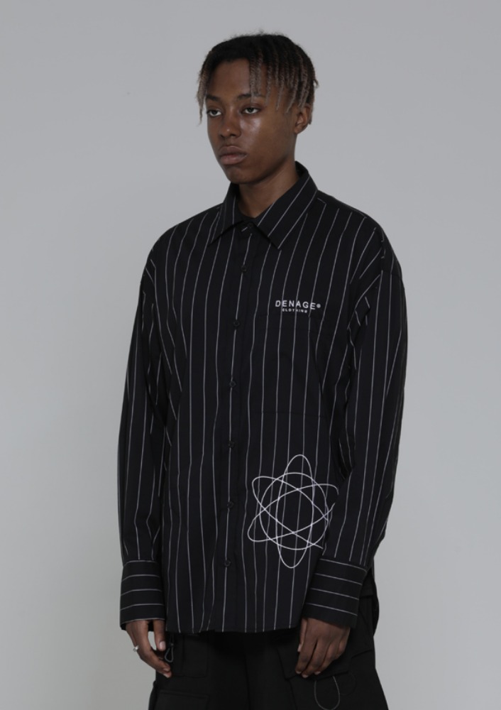 [드네이지] D.E Striped Over Shirt Black  디이 스트라이프 오버핏 셔츠 블랙_0055