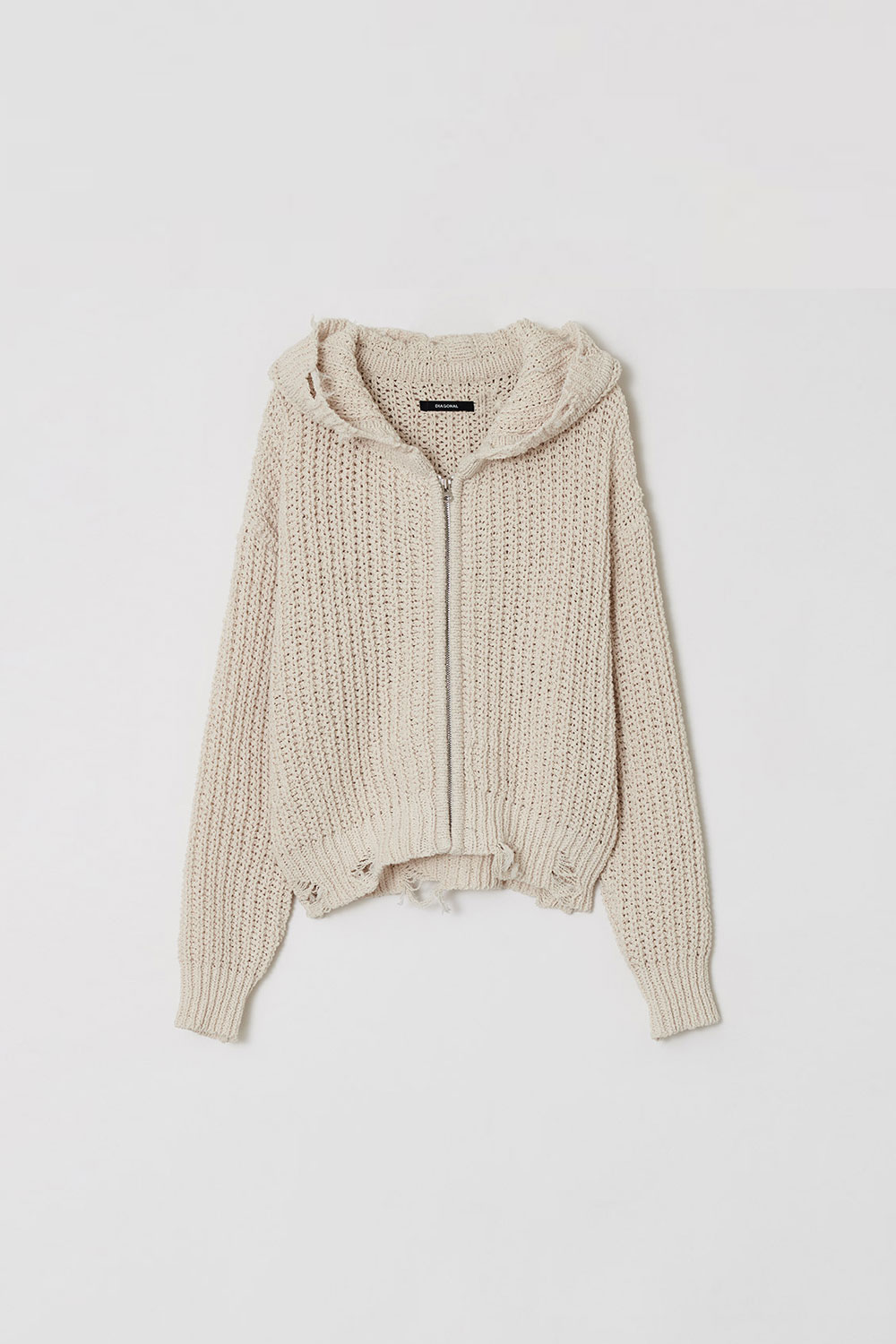 DIAGONAL 【即完】RADIANT ribknit zip damage hoodie