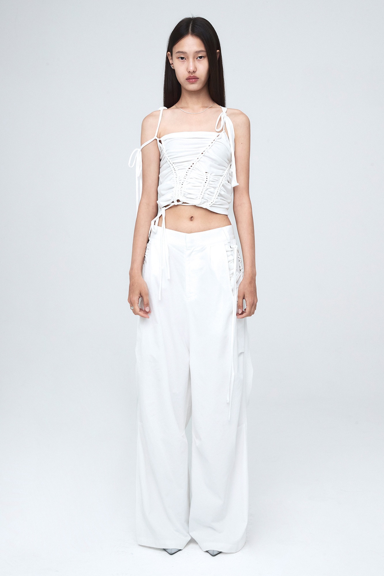 CONSTRICT HOLE WIDE PANTS (UNISEX) WHITE