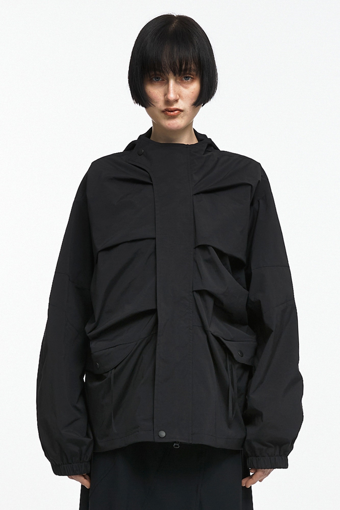 DRAPING WIND BREAKER (UNISEX) BLACK