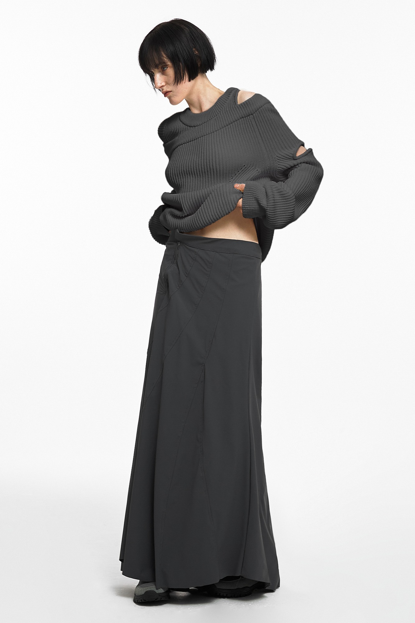 WAVE MAXI SKIRT CHARCOAL
