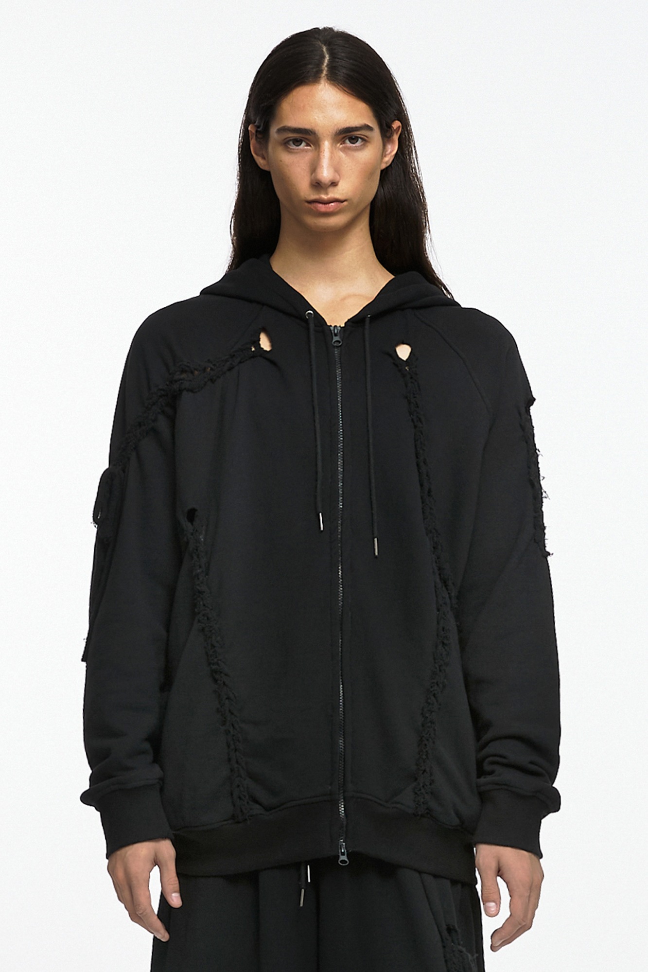 BRAID HOODIE ZIP-UP (UNISEX) BLACK