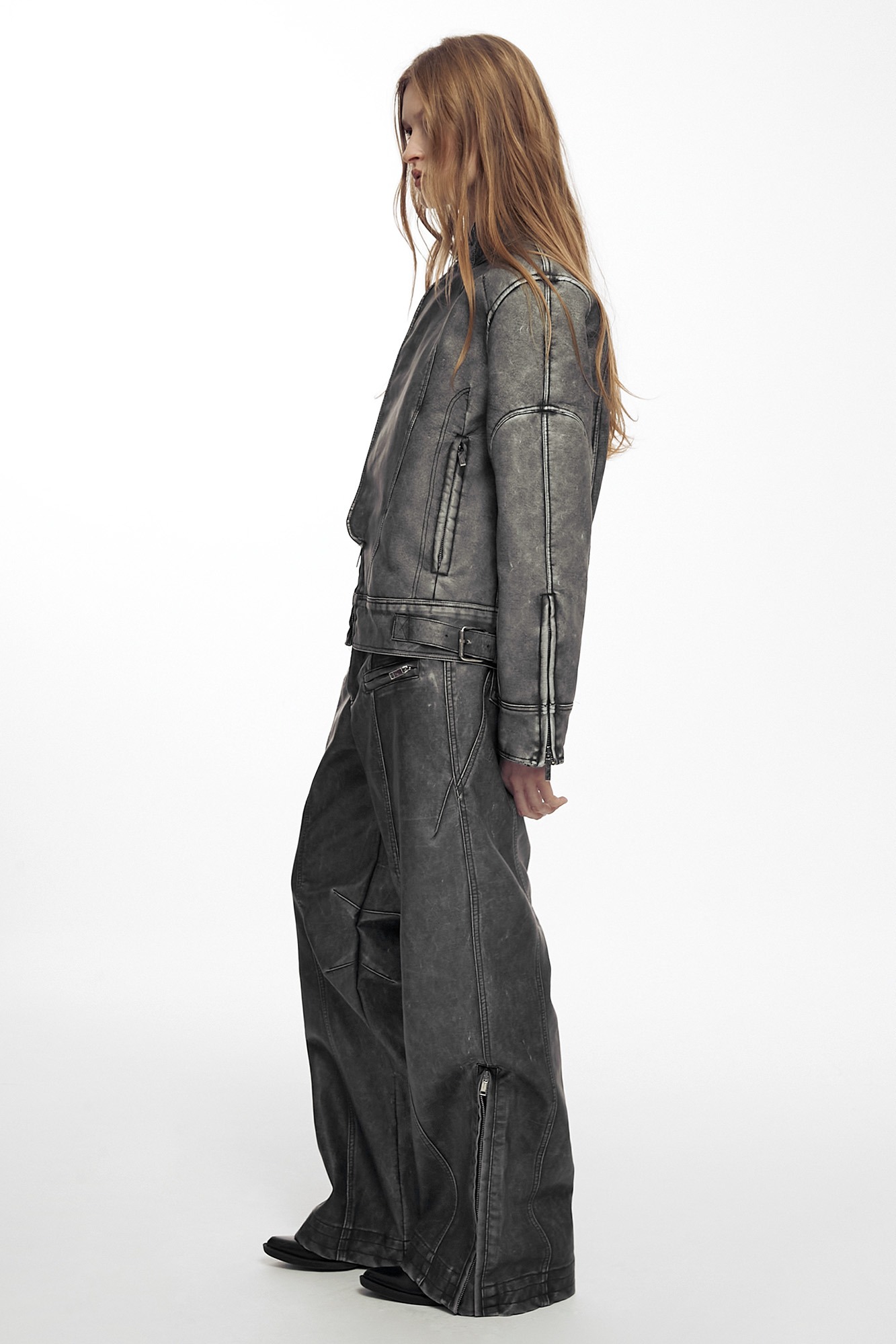 INDUSTRIAL LEATHER PANTS (UNISEX) STONE GRAY