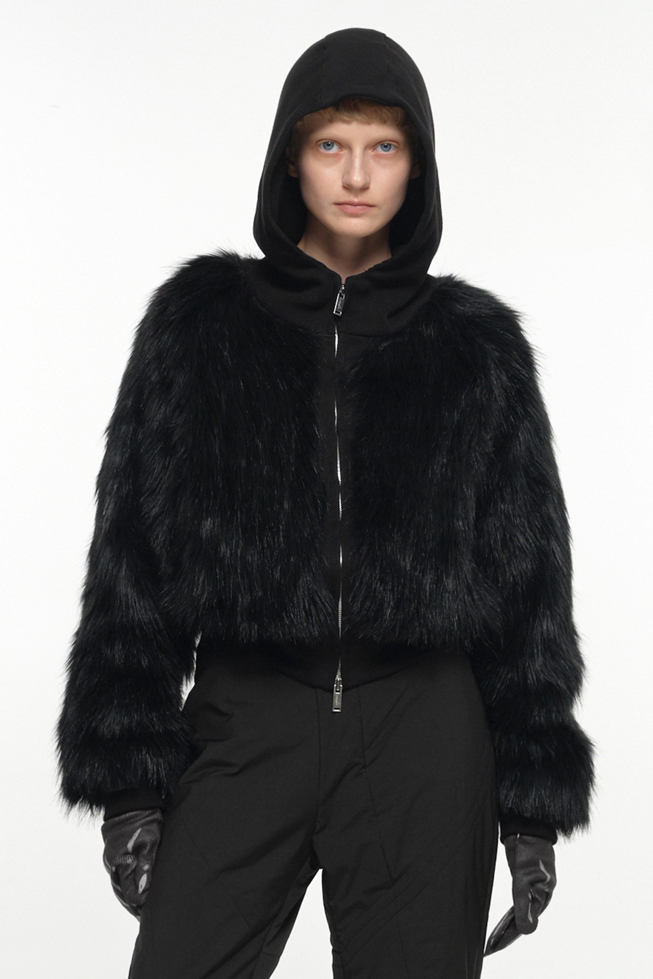 【NACHE】HOODIE CROP FUR JACKET ★韓国人気★ 追跡付 30068e0ad887367aa2626b1e340166
