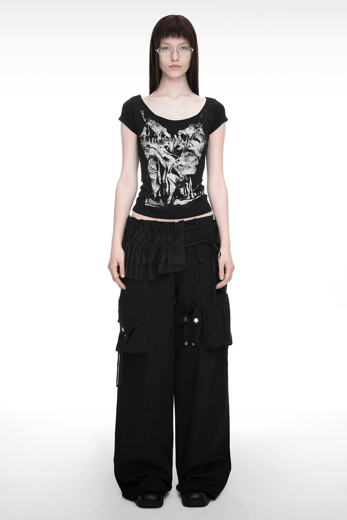 【NACHE】25ss STRAP WIDE CARGO PANTS STRAP WIDE CARGO PANTS (UNISEX) BLACK - NACHE