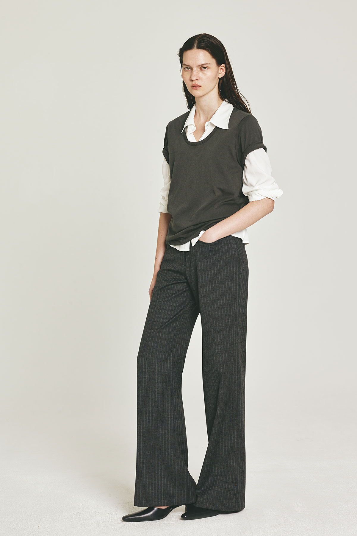 90&#039;S LINE STRIPE TROUSERS (CHARCOAL)