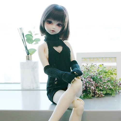 Heart cut out One-piece and Arm Warmers Set Black 1/3 - DOLLSN,DD,BJD TOTAL SHOP