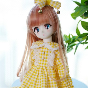 Checkered Dress With Ribbon Yellow For 1/6 - DOLLSN,DD,BJD TOTAL SHOP