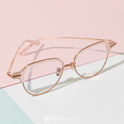 마노모스 랜드 C5 핑크골드 가벼운 티타늄 콤비 반뿔테 안경
