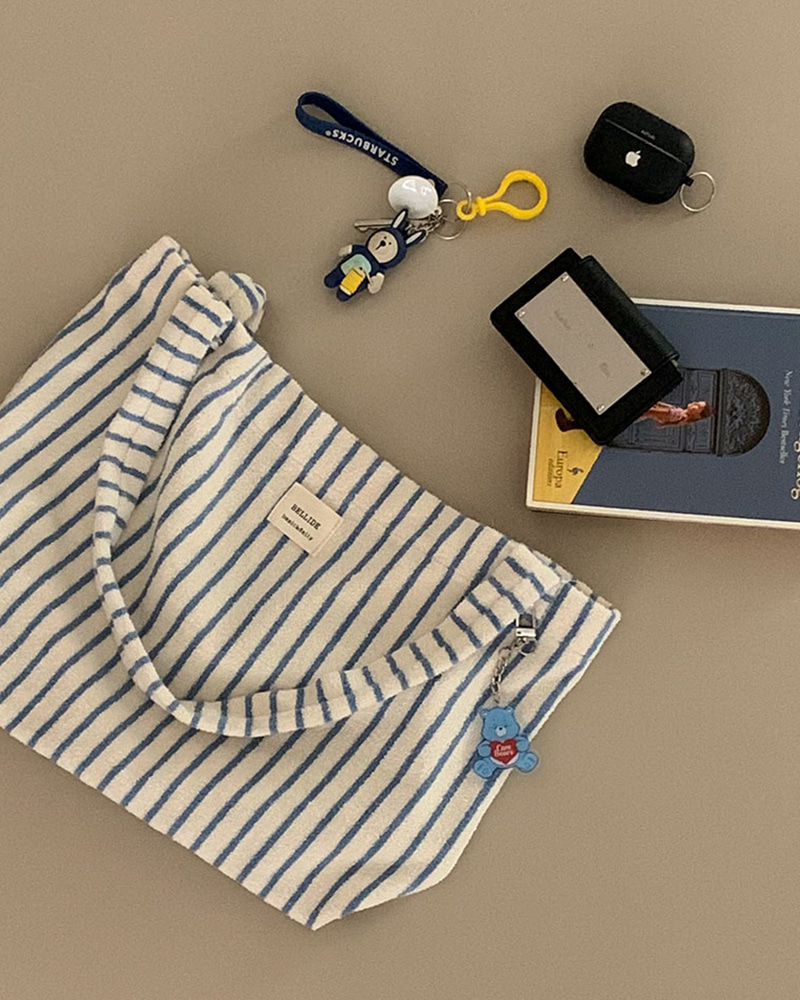 エコバッグ 青と白のストライプ デザイン Levi's×Target限定コラボ◎折畳みエコバッグ(白/水色ストライプ