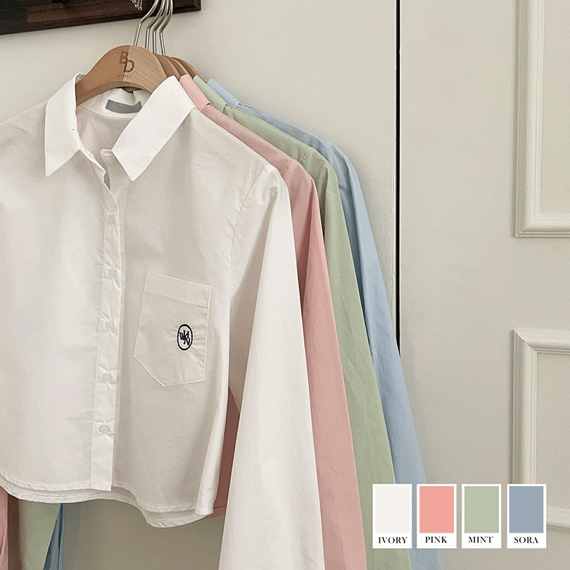 [4color/자수디테일]피크닉 라운드 크롭 셔츠
