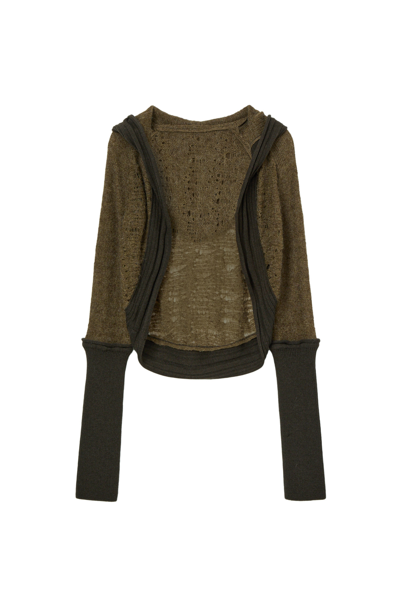 DISTRESSED SLEEVE WARMER BOLERO KNIT IN KHAKI - DEINET
