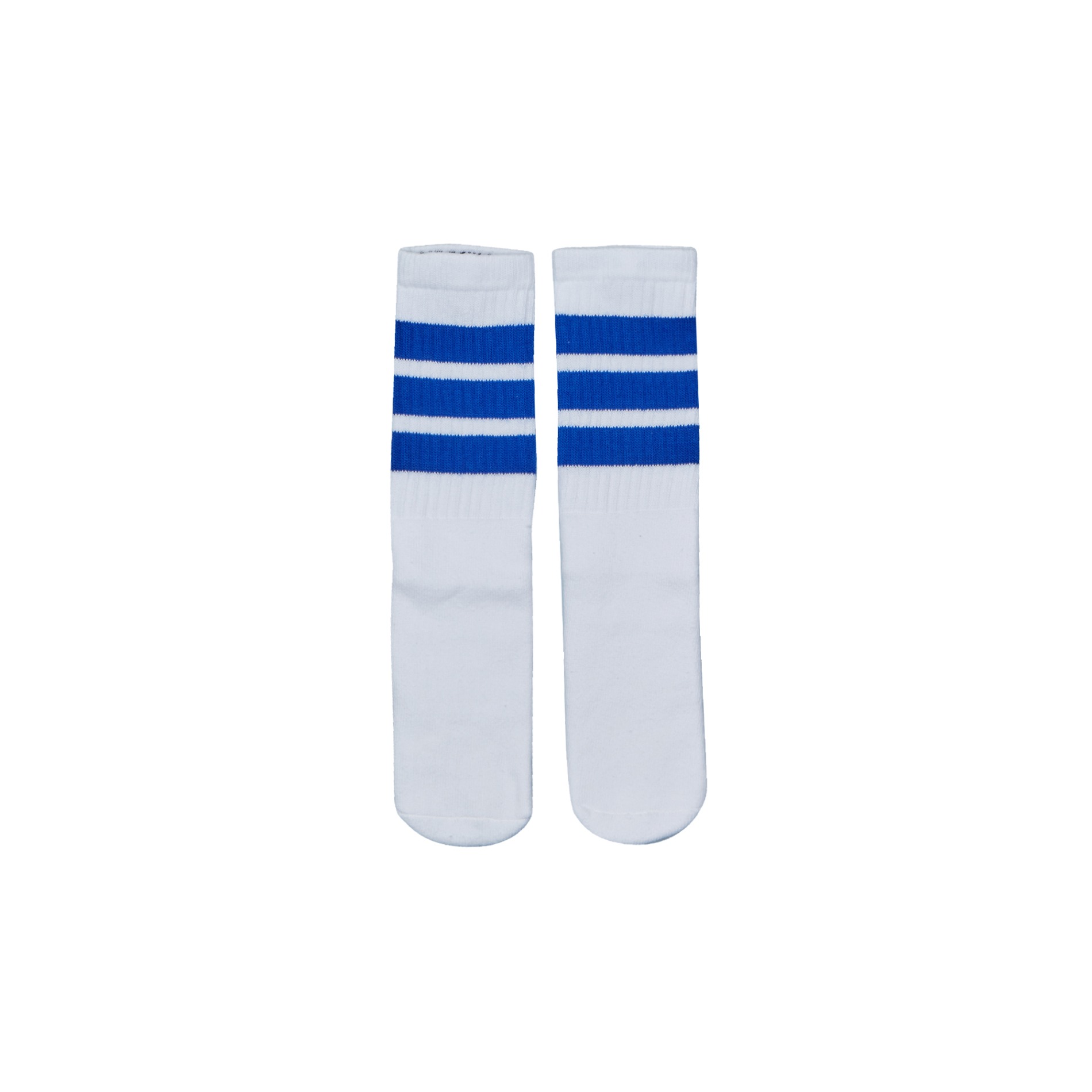 Kids White Tube Socks With Royal Blue Stripes Style 1