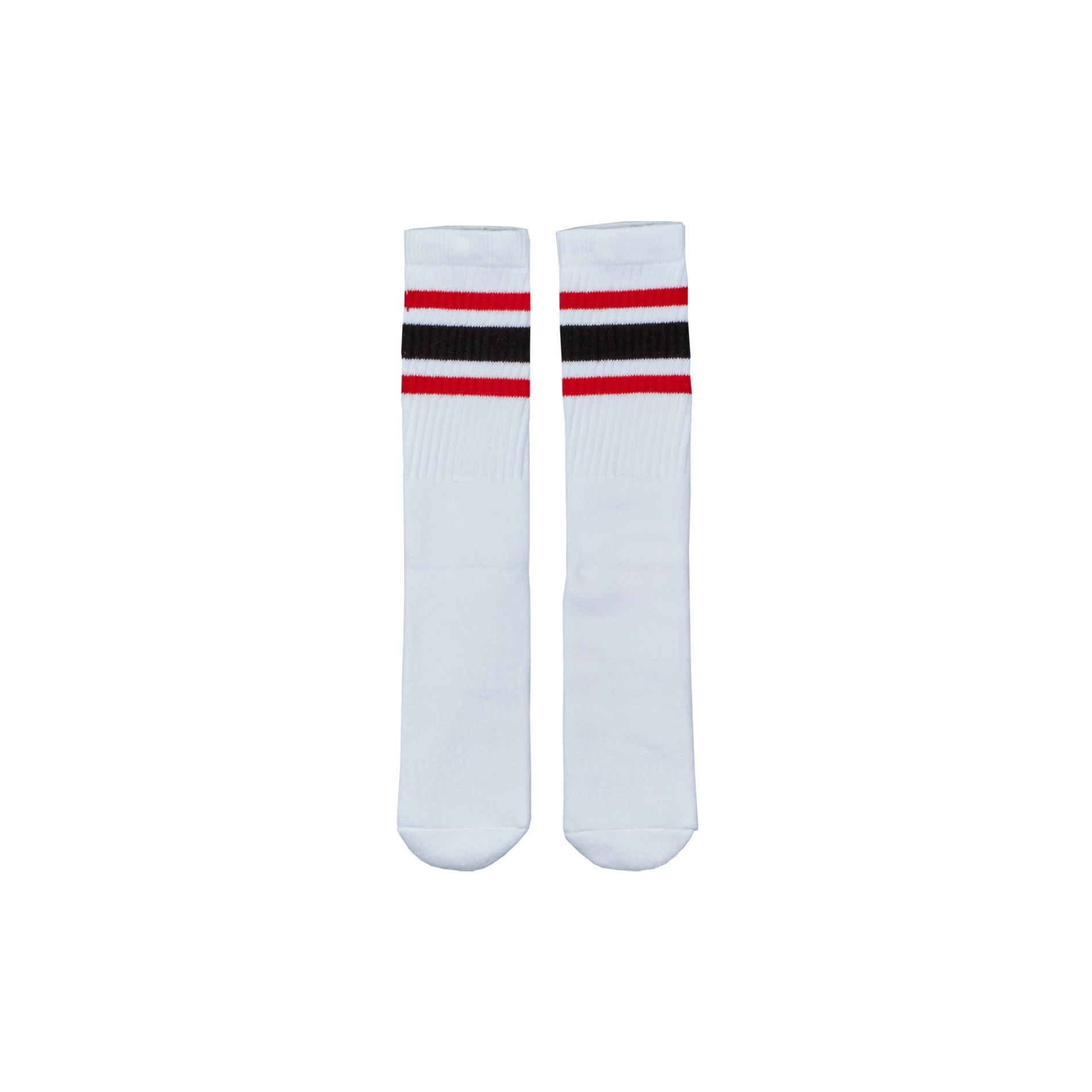 MID CALF WHITE TUBE SOCKS WITH RED-BLACK STRIPES STYLE 3