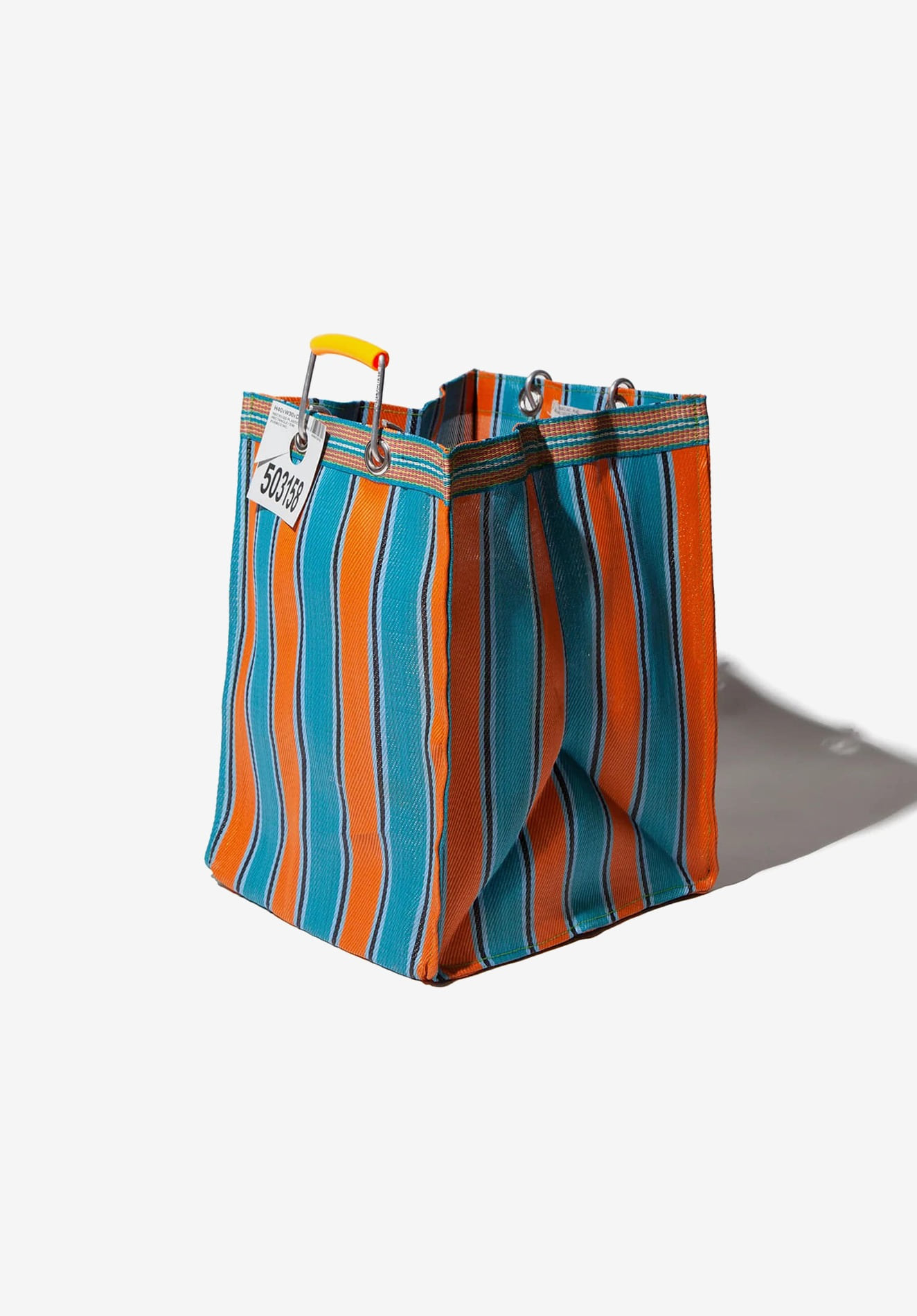 RECYCLED PLASTIC STRIPE BAG / Rectangle D26, Orange x Blue
