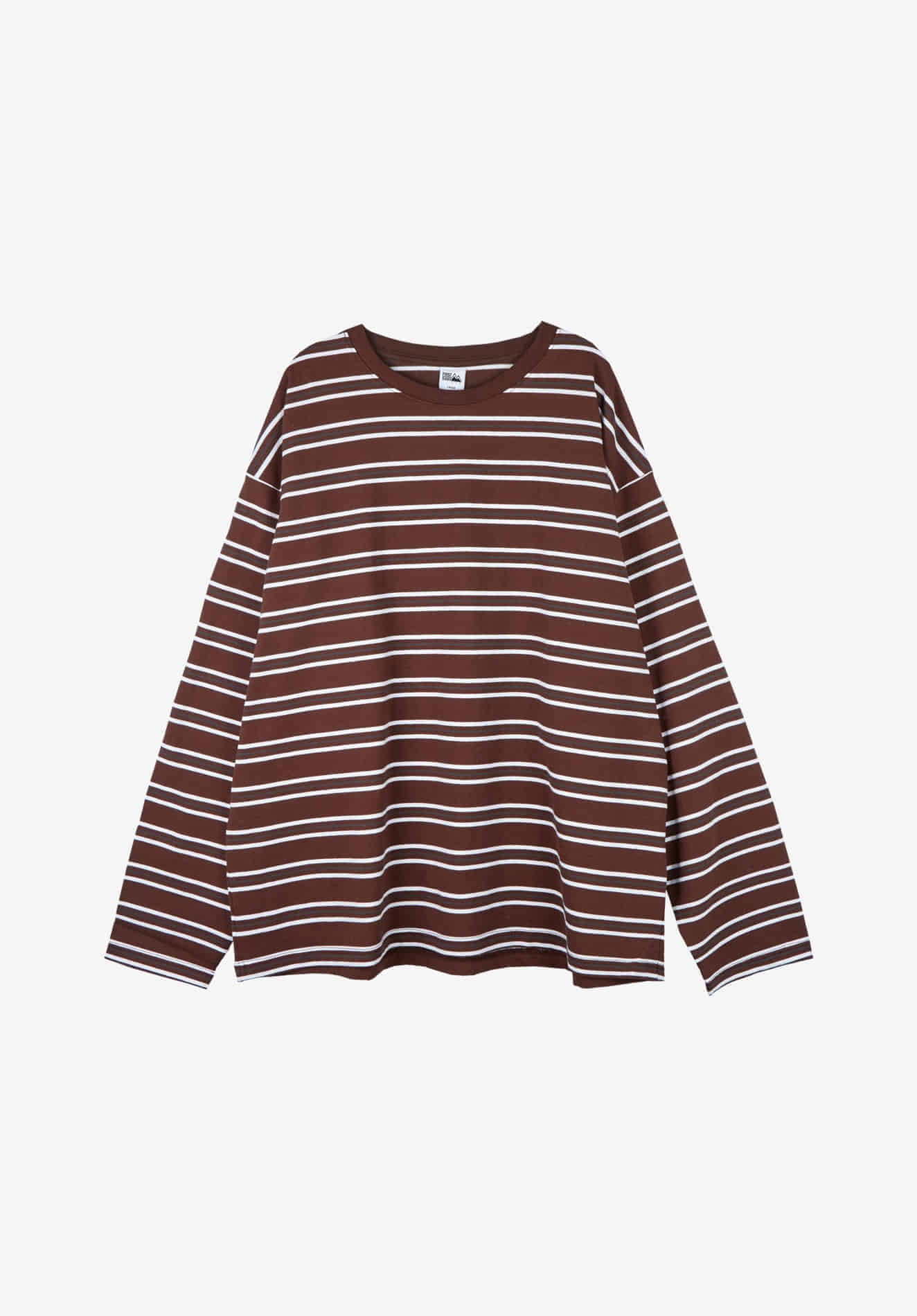 BAGGY TEE L/S COTTON BORDER JERSEY, BROWN