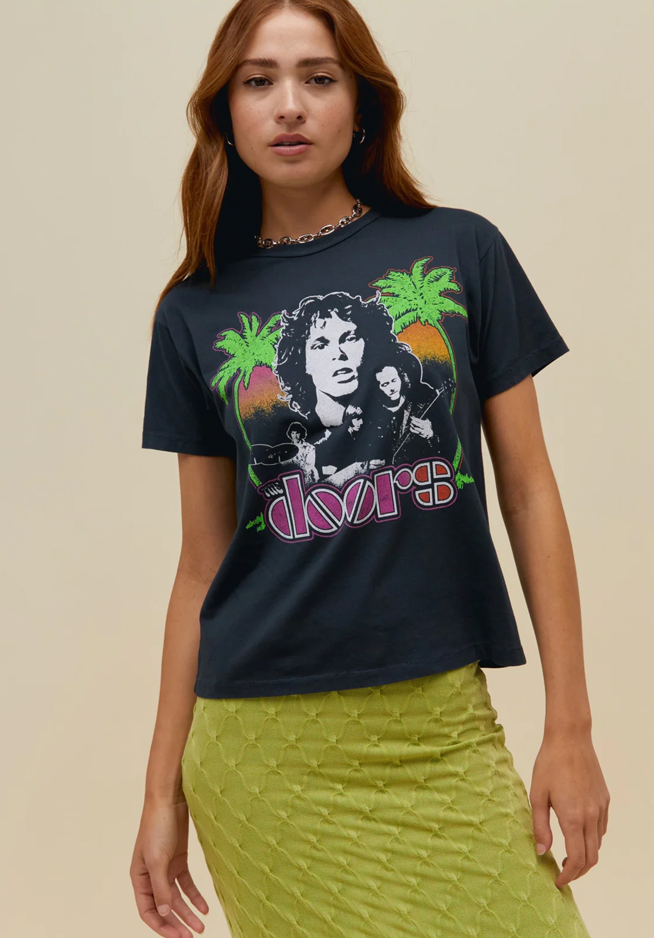 [ONLY OFFLINE STORE] THE DOORS TWIN PALMS RINGER TEE, VINTAGE BLACK