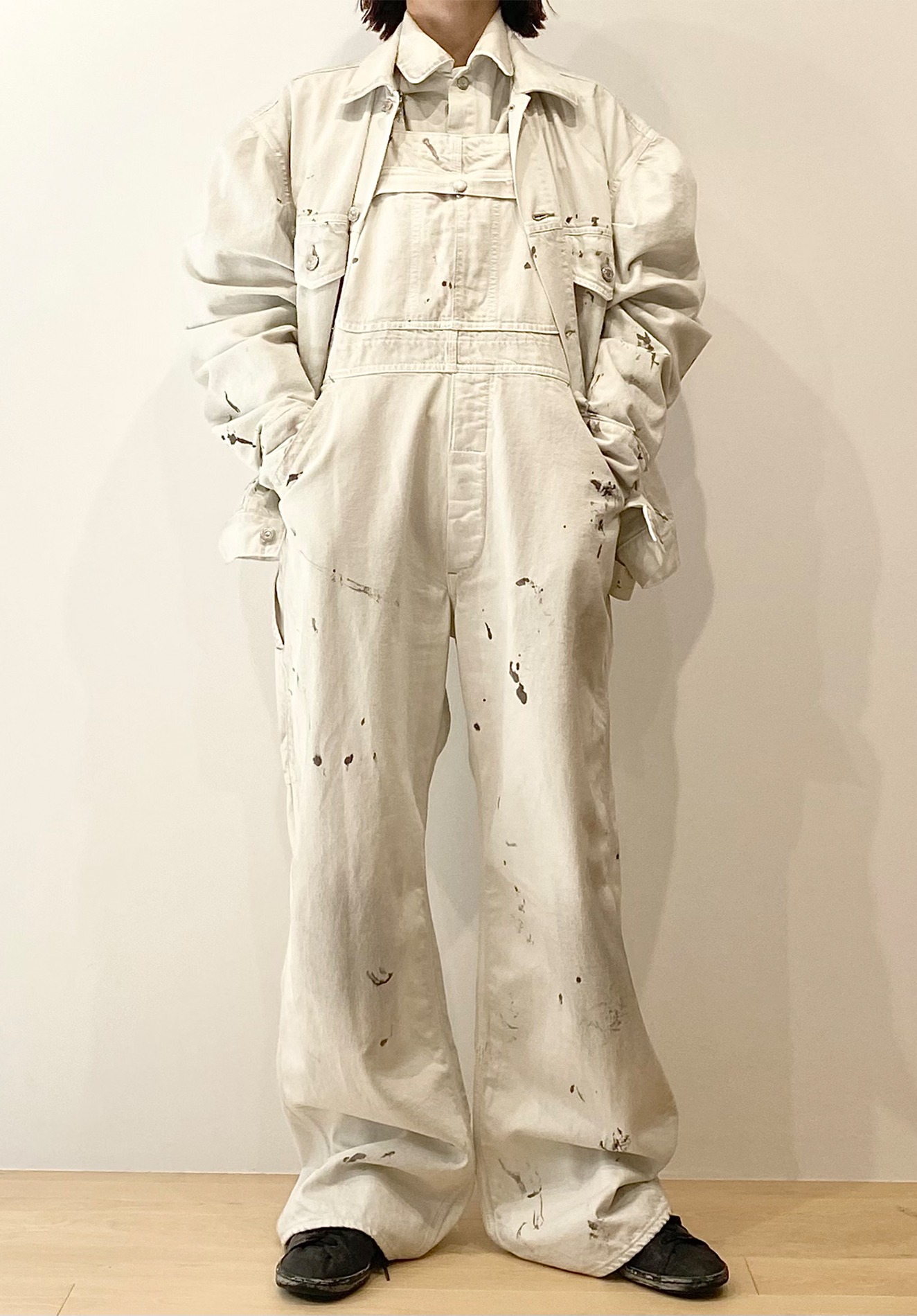 PAINT DENIM BIG OVER-ALL, OFF WHITE