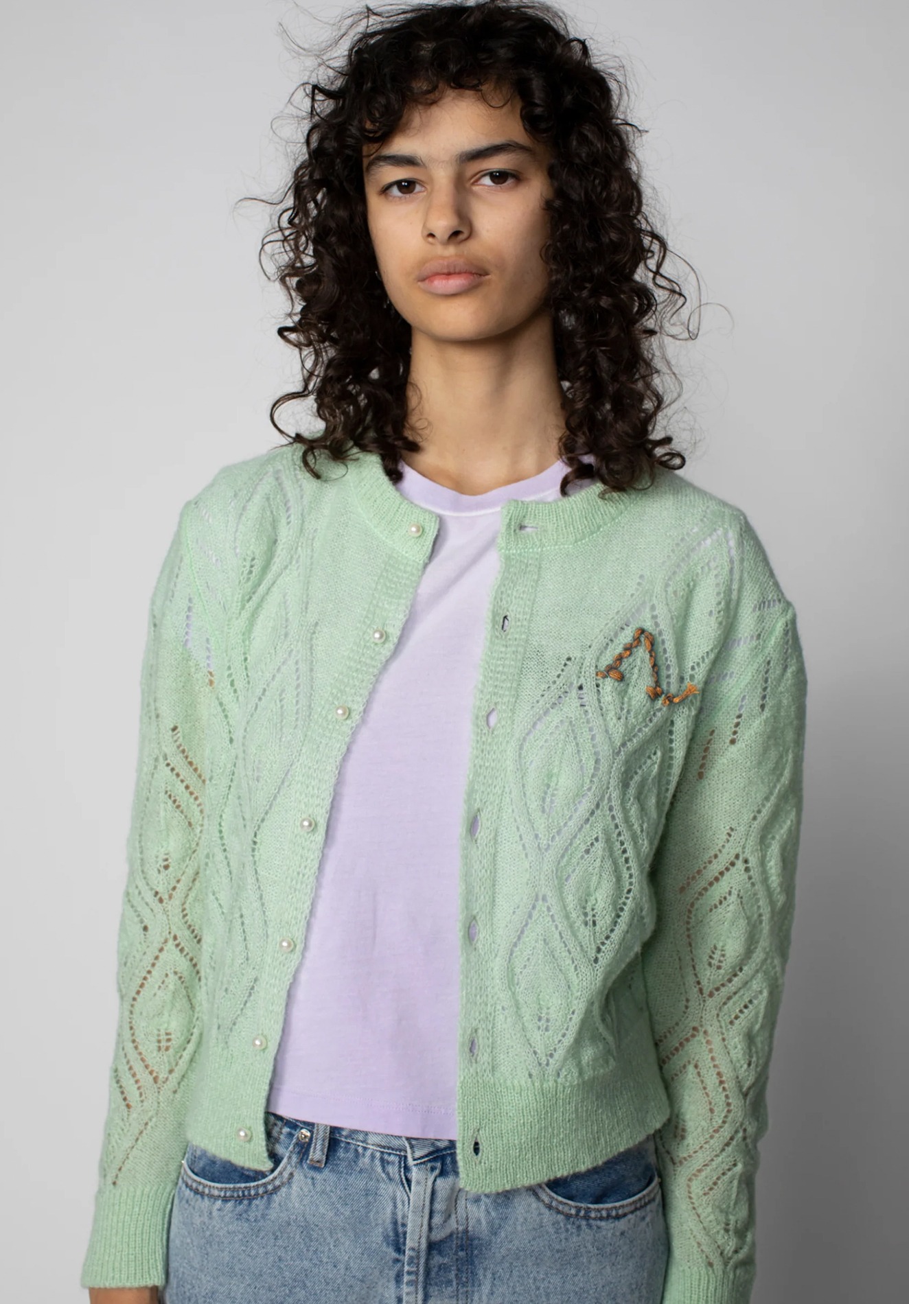 Lace and Leaf Knit Cardigan, AQUA