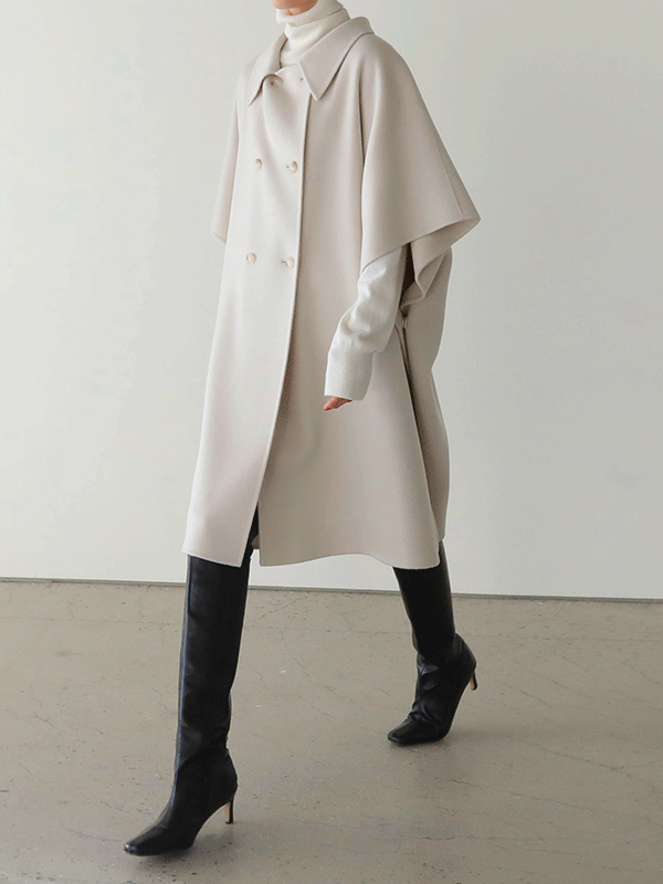 Double-Breasted Poncho Coat