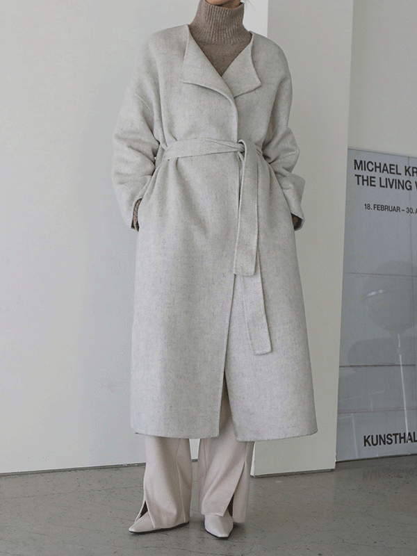 Belted Long Coat and Wide Scarf Set